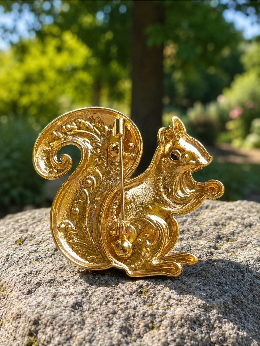 Ornate Orange Squirrel Brooch with Crystal Accents - Picture 3 of 3